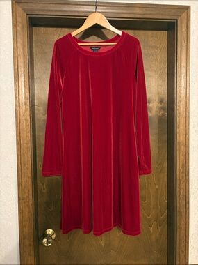 Moda International Crimson Velvet Long Sleeve A-Line Dress